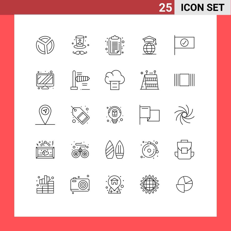 Pictogram Set of 25 Simple Lines of sign checked medical graduation internet Editable Vector Design Elements
