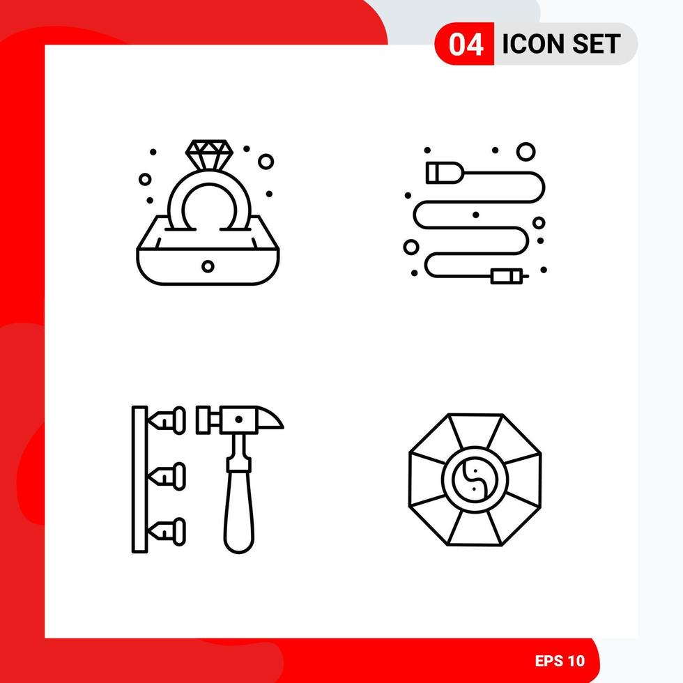 Creative Set of 4 Universal Outline Icons isolated on White Background Creative Black Icon vector background