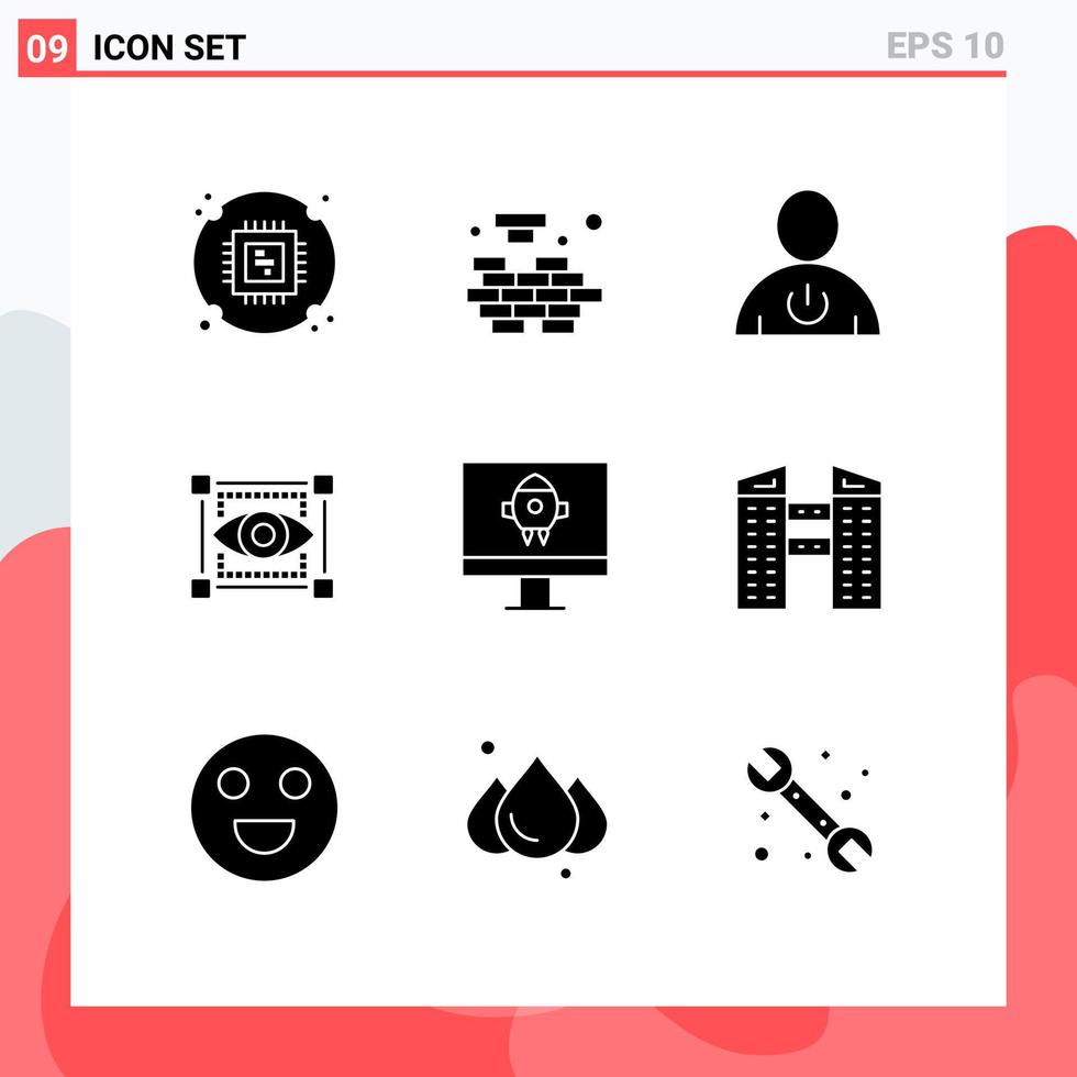 Solid Glyph Pack of 9 Universal Symbols of computer sketching avatar view standby Editable Vector Design Elements
