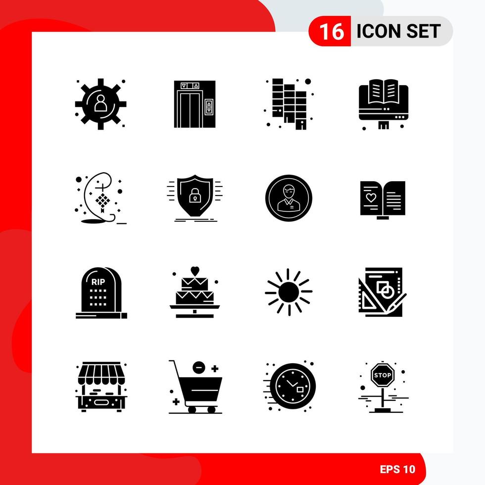 Creative Set of 16 Universal Glyph Icons isolated on White Background Creative Black Icon vector background