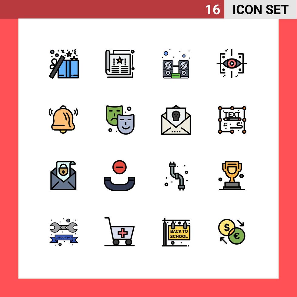 16 Universal Flat Color Filled Lines Set for Web and Mobile Applications gen engineering leaflet advanced music Editable Creative Vector Design Elements