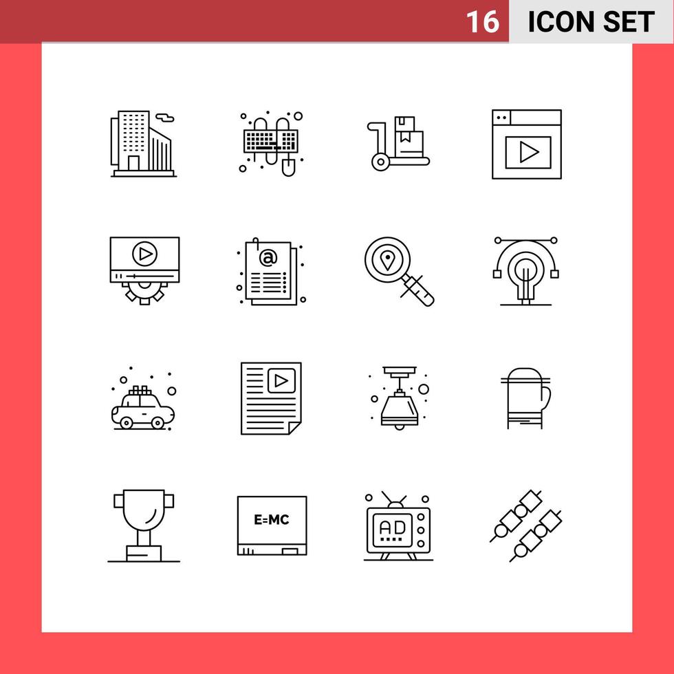 16 Outline concept for Websites Mobile and Apps design play cart video design Editable Vector Design Elements