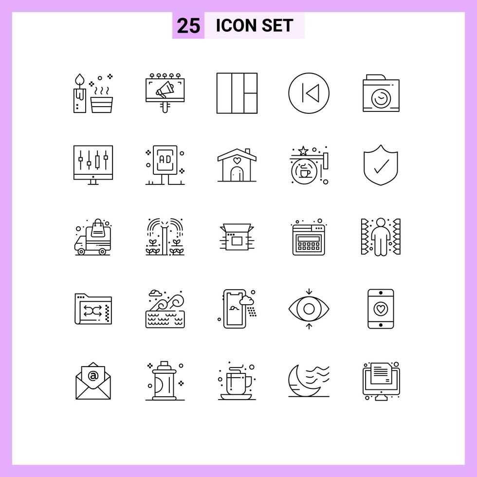 25 Universal Lines Set for Web and Mobile Applications big think camera grid music arrows Editable Vector Design Elements