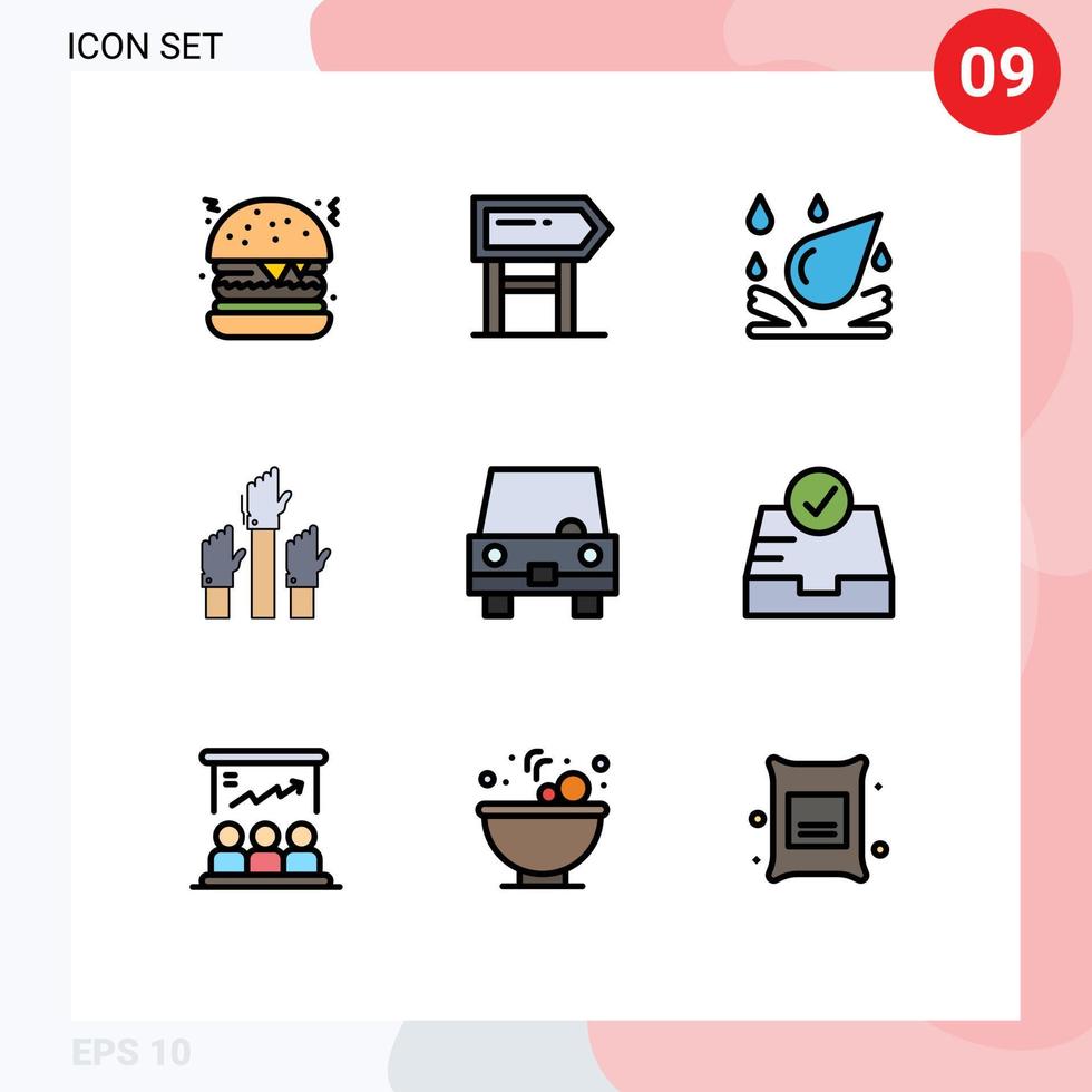 Mobile Interface Filledline Flat Color Set of 9 Pictograms of transport filled spa intent desire Editable Vector Design Elements