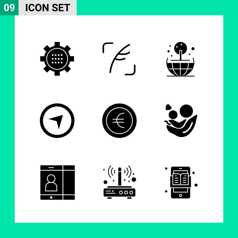 paquete de 9 iconos de estilo sólido conjunto de símbolos de glifo para imprimir signos creativos aislados en fondo blanco 9 conjunto de iconos fondo de vector de icono negro creativo