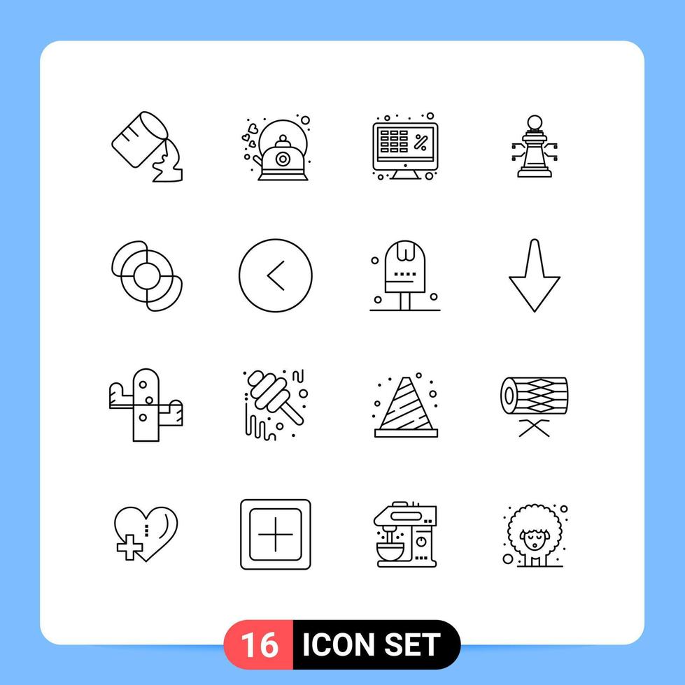 Group of 16 Outlines Signs and Symbols for beach strategy business laptop money Editable Vector Design Elements