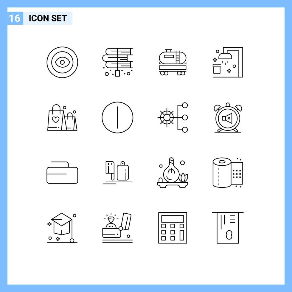 16 User Interface Outline Pack of modern Signs and Symbols of handbag shower laws clean construction Editable Vector Design Elements