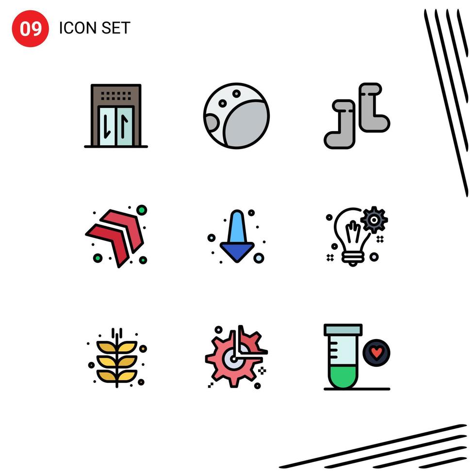 conjunto moderno de 9 colores planos y símbolos de línea de llenado, como la configuración de una solución, idea de elementos de diseño vectorial completamente editables vector