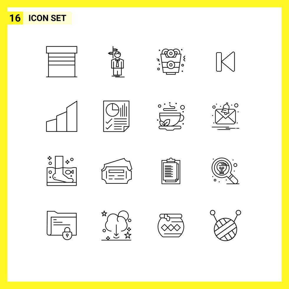 Group of 16 Outlines Signs and Symbols for apartments media direction control back Editable Vector Design Elements