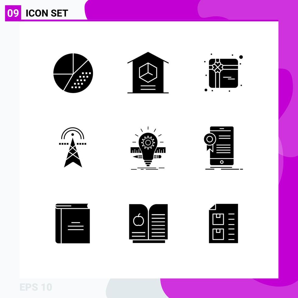 Modern Set of 9 Solid Glyphs and symbols such as computing power product electricity present Editable Vector Design Elements