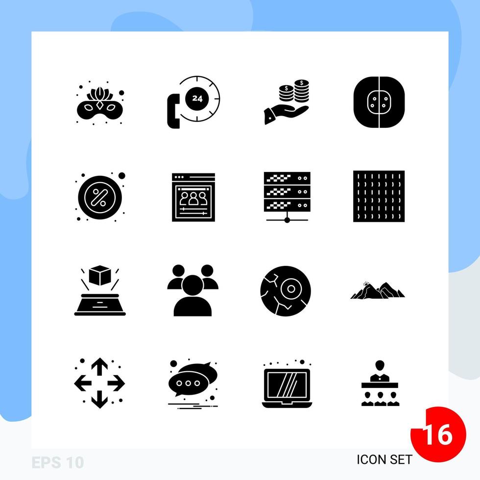 Modern Pack of 16 Icons Solid Glyph Symbols isolated on White Backgound for Website designing Creative Black Icon vector background