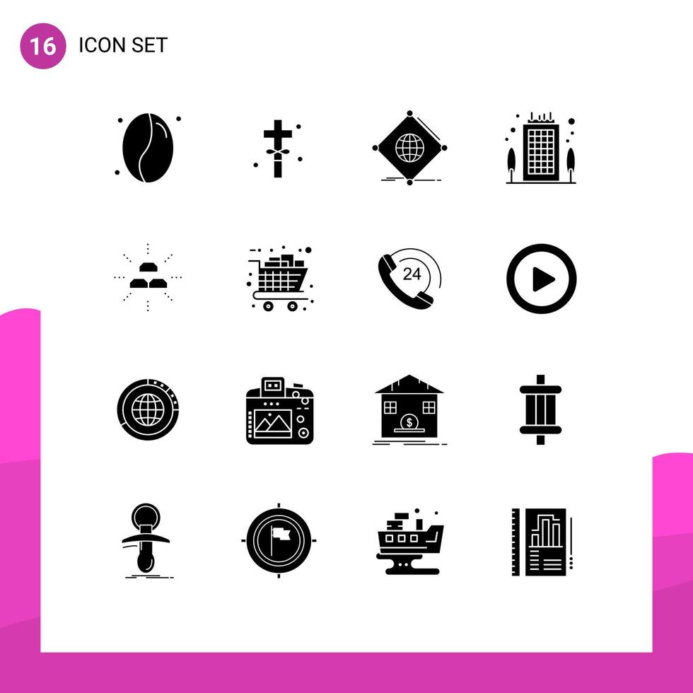 16 iconos creativos, signos y símbolos modernos de destino de fondos, edificio de oficinas de Internet, elementos de diseño vectorial editables vector