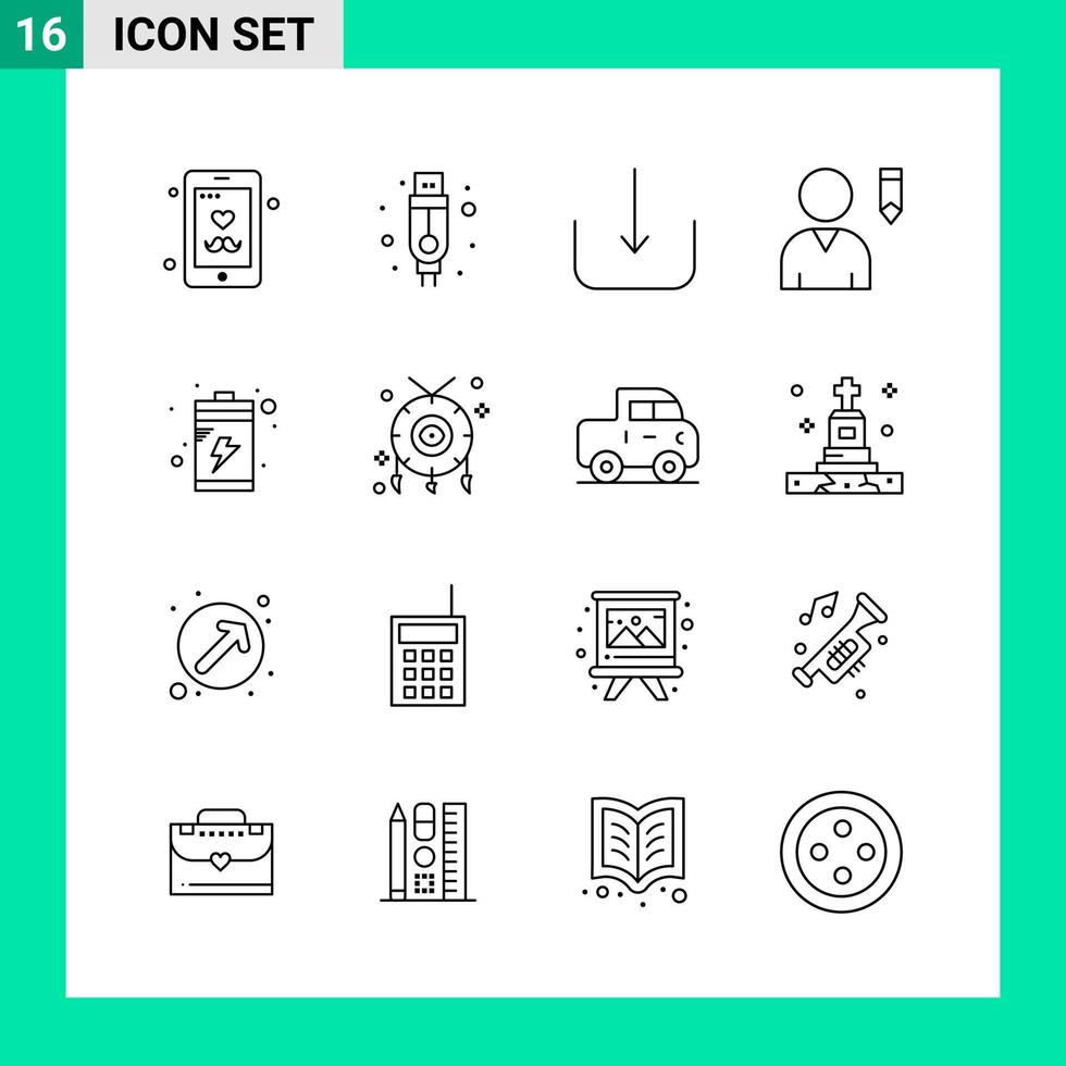 Pack of 16 Line Style Icon Set Outline Symbols for print Creative Signs Isolated on White Background 16 Icon Set Creative Black Icon vector background