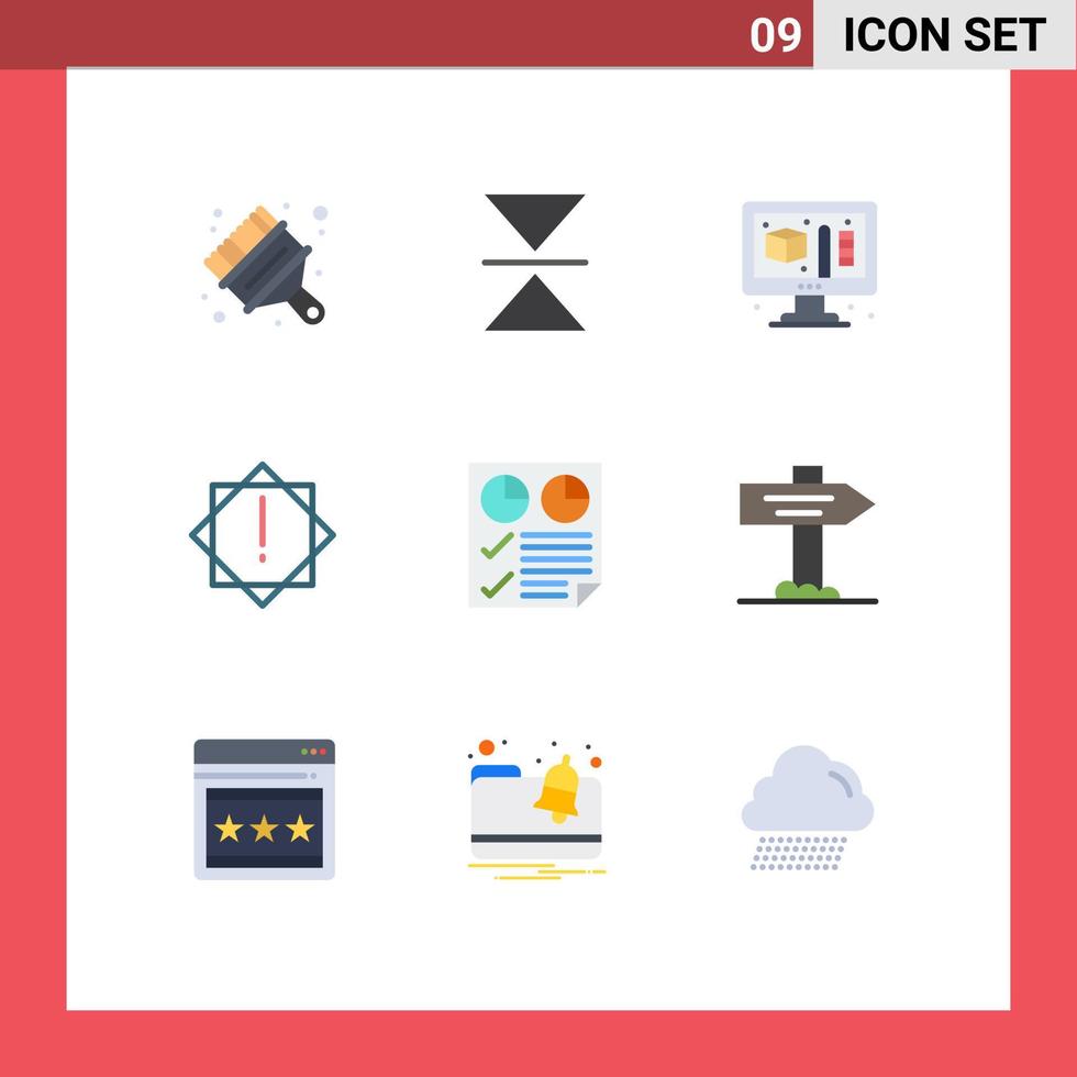 Group of 9 Modern Flat Colors Set for two page process document warning Editable Vector Design Elements