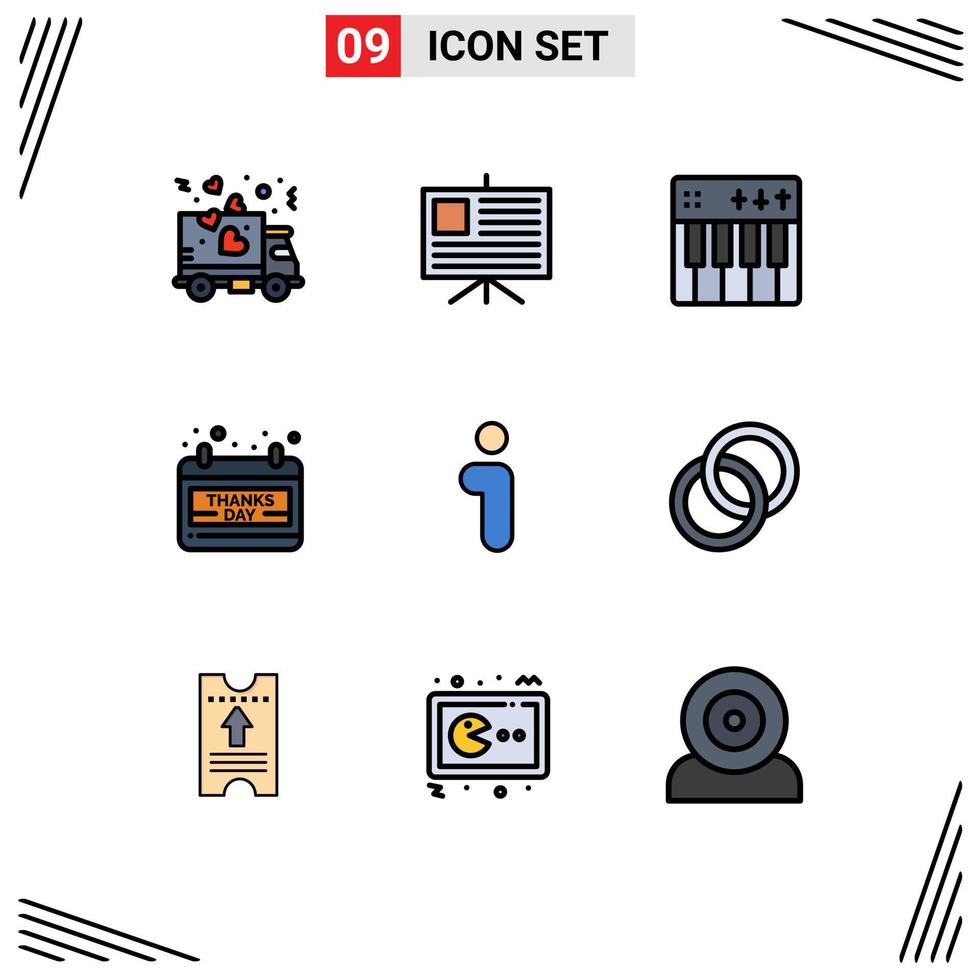 Universal Icon Symbols Group of 9 Modern Filledline Flat Colors of info thanks day event day calendar Editable Vector Design Elements