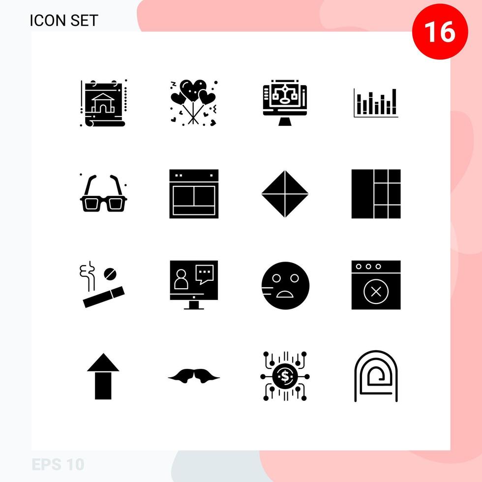 16 Solid Glyph concept for Websites Mobile and Apps fountain down data sharing up graph Editable Vector Design Elements