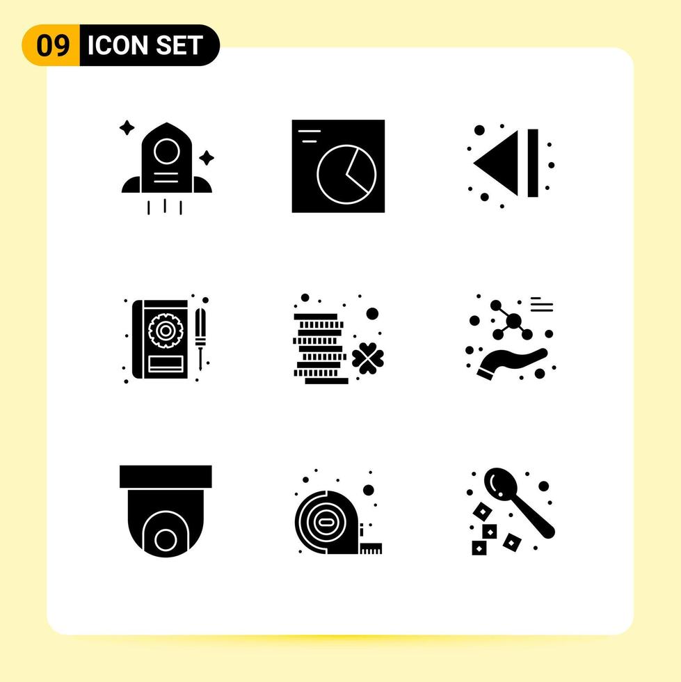 Solid Glyph Pack of 9 Universal Symbols of money ireland multimedia coin repair Editable Vector Design Elements