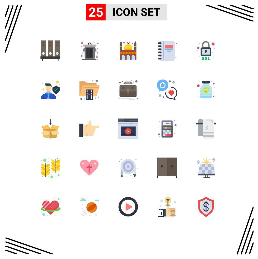 25 Thematic Vector Flat Colors and Editable Symbols of ssl lock building open book bookmark Editable Vector Design Elements