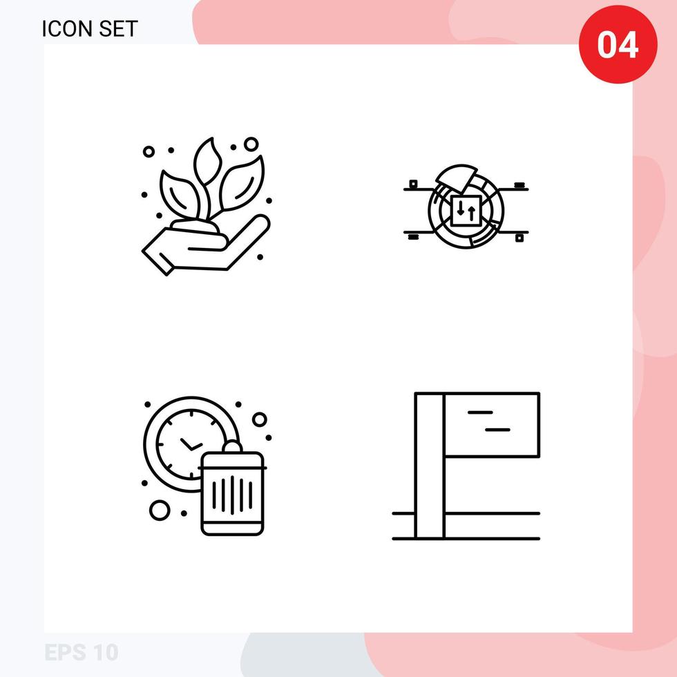 Group of 4 Modern Filledline Flat Colors Set for agriculture management plant report waste Editable Vector Design Elements