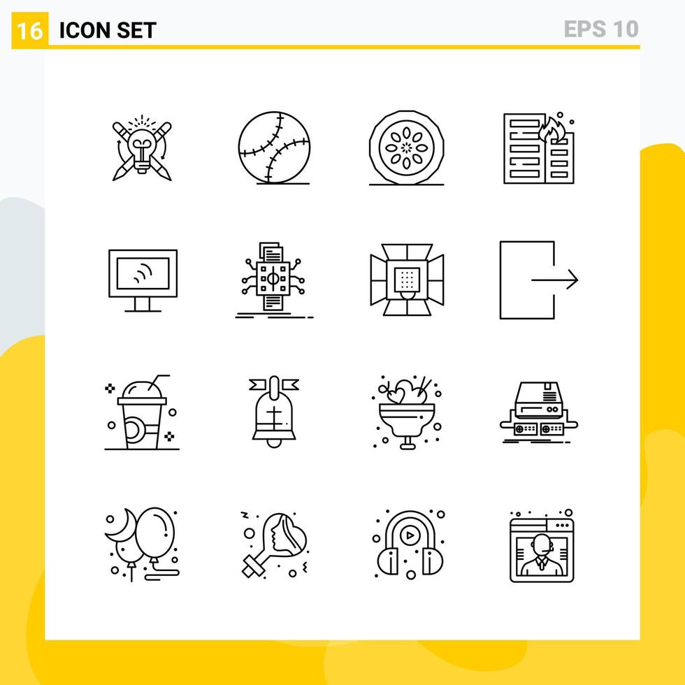 Collection of 16 Universal Line Icons Icon Set for Web and Mobile Creative Black Icon vector background