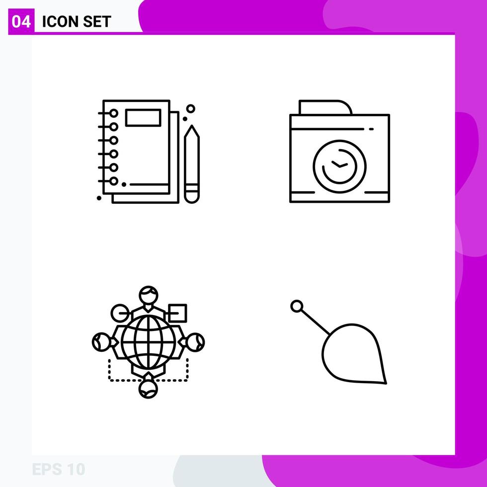 Line Icon set Pack of 4 Outline Icons isolated on White Background for Web Print and Mobile Creative Black Icon vector background