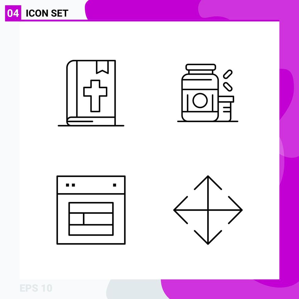 paquete de conjunto de iconos de línea de 4 iconos de contorno aislados en fondo blanco para impresión web y fondo de vector de icono negro creativo móvil