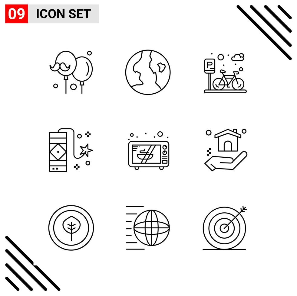 Pixle Perfect Set of 9 Line Icons Outline Icon Set for Webite Designing and Mobile Applications Interface Creative Black Icon vector background
