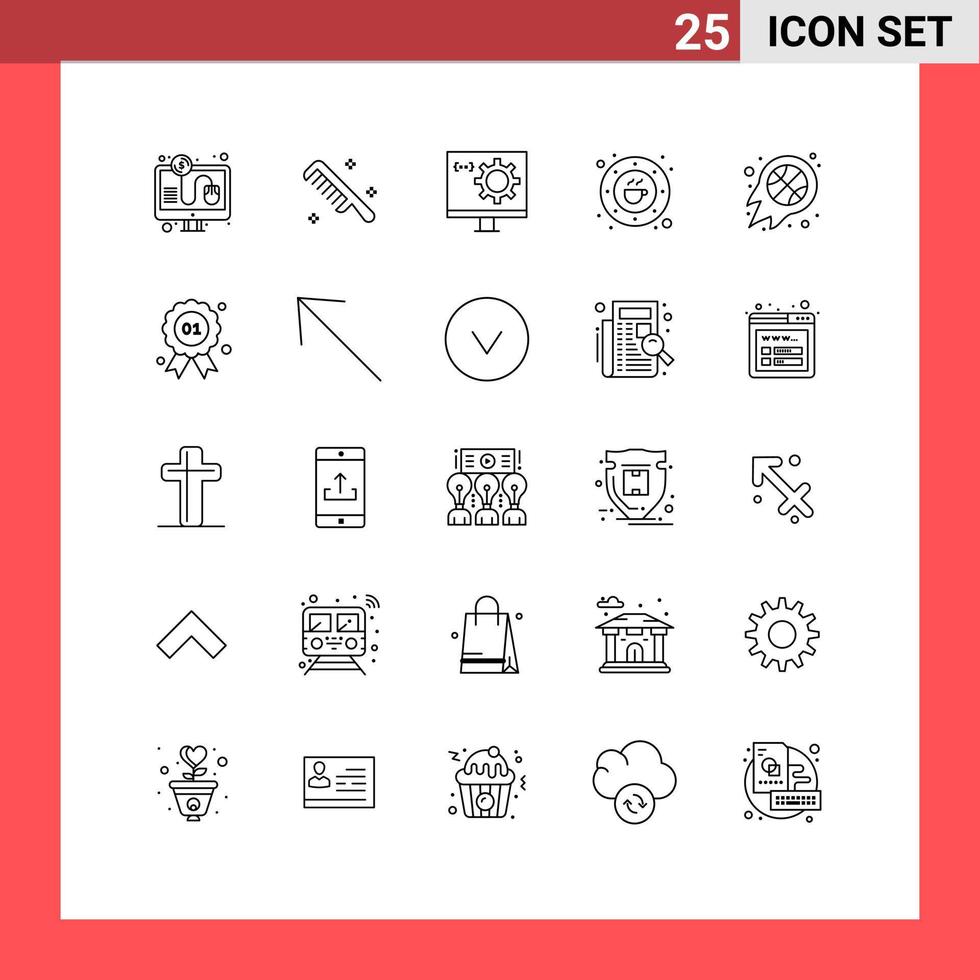 25 Thematic Vector Lines and Editable Symbols of plate coffee coding cafe programming Editable Vector Design Elements