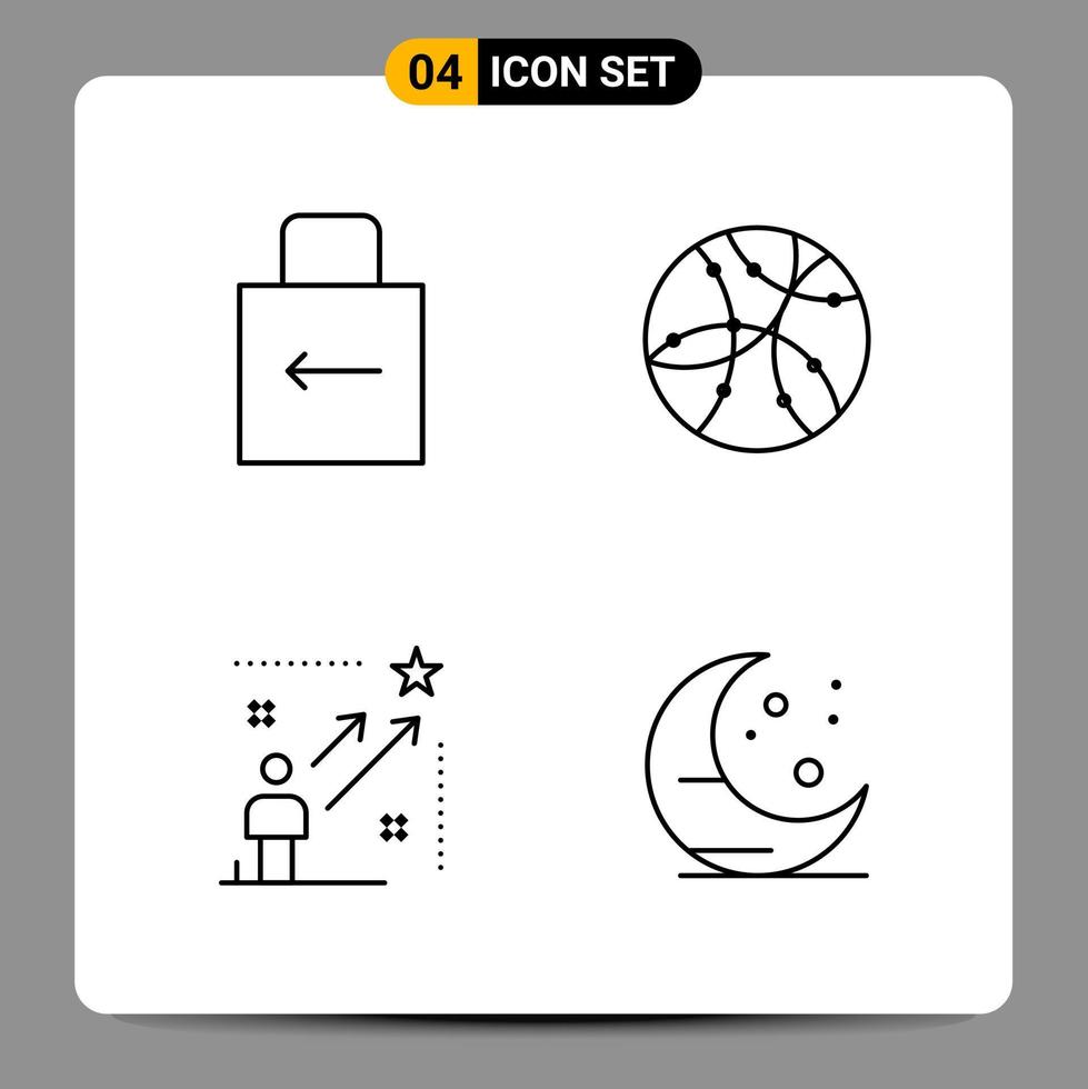 4 Black Icon Pack Outline Symbols Signs for Responsive designs on white background 4 Icons Set Creative Black Icon vector background