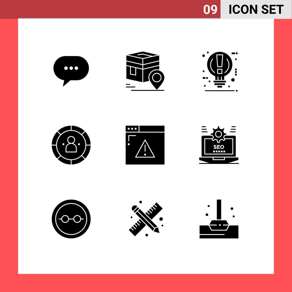 Set of 9 Modern UI Icons Symbols Signs for management data muslim chart power Editable Vector Design Elements