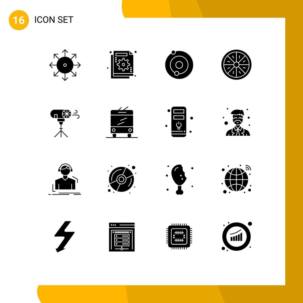 Group of 16 Solid Glyphs Signs and Symbols for slice fruit failure food universe Editable Vector Design Elements