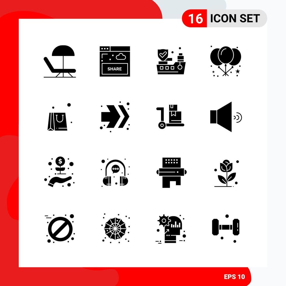 Creative Set of 16 Universal Glyph Icons isolated on White Background Creative Black Icon vector background