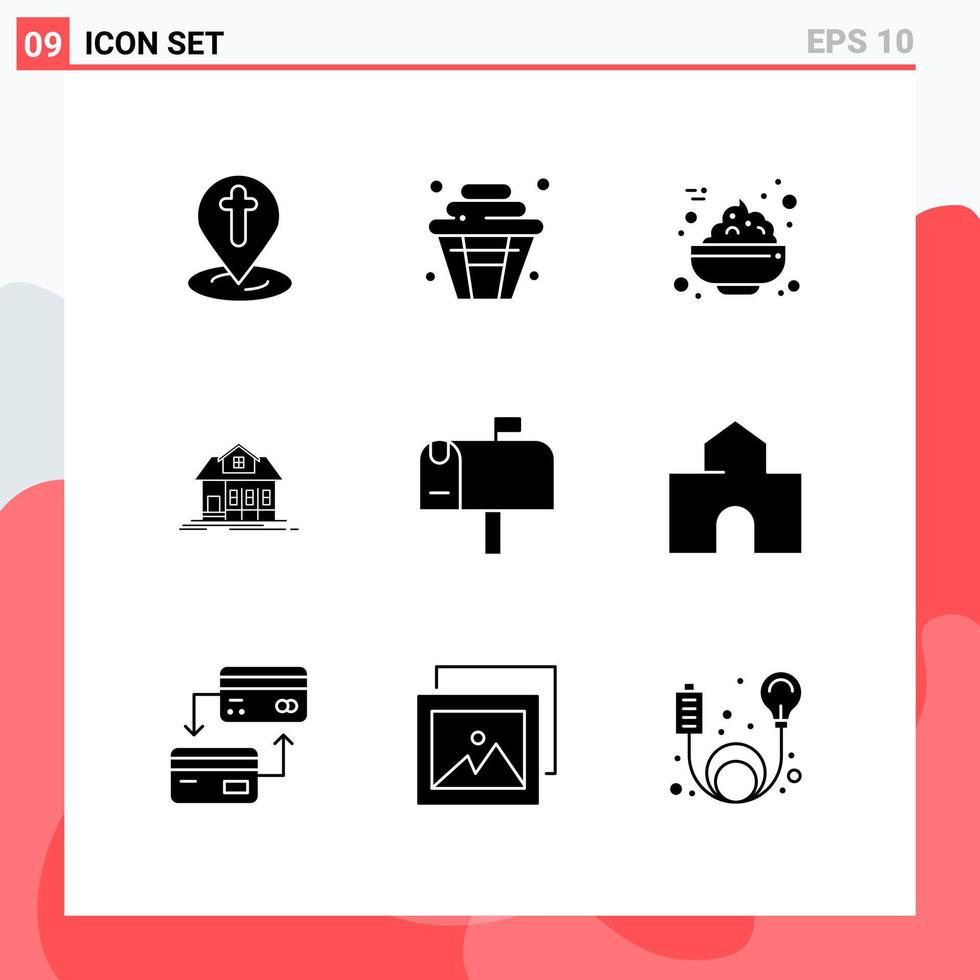 9 iconos creativos, signos y símbolos modernos de buzón de correo, tazón de correo, casa de bienes raíces, elementos de diseño vectorial editables vector