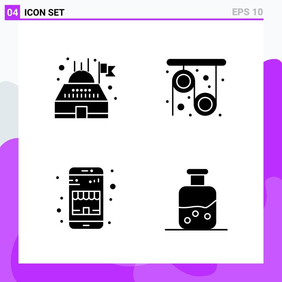 conjunto de 4 iconos en estilo sólido símbolos de glifos creativos para el diseño de sitios web y aplicaciones móviles signo de icono sólido simple aislado en fondo blanco 4 iconos fondo de vector de icono negro creativo