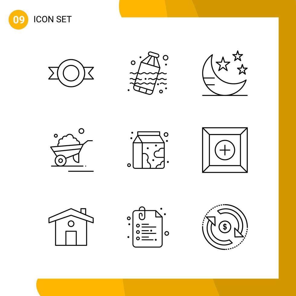 9 Icon Set Line Style Icon Pack Outline Symbols isolated on White Backgound for Responsive Website Designing Creative Black Icon vector background