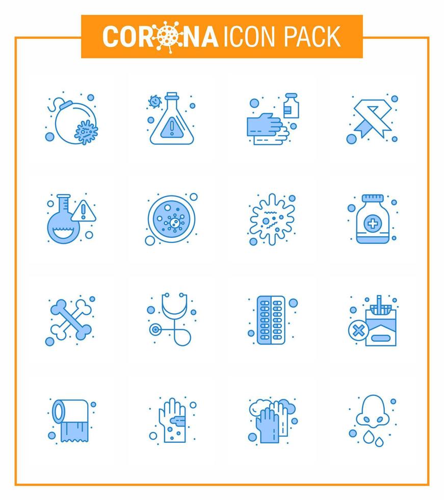 16 paquete de iconos covid19 de coronavirus azul, como jabón de cinta de matraz, cáncer médico, coronavirus viral 2019nov, elementos de diseño de vectores de enfermedad
