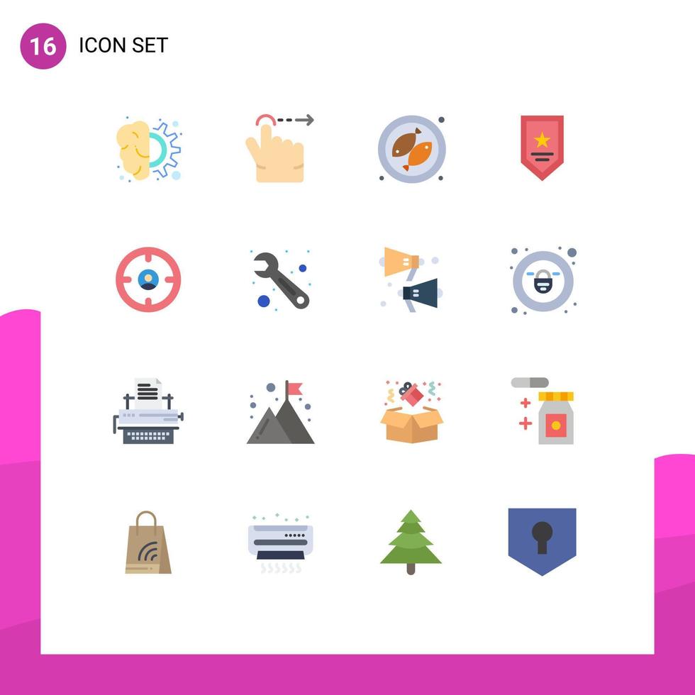 Flat Color Pack of 16 Universal Symbols of find business camping winner prize Editable Pack of Creative Vector Design Elements