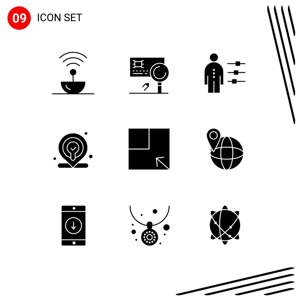 9 User Interface Solid Glyph Pack of modern Signs and Symbols of map web detection recruitment job Editable Vector Design Elements