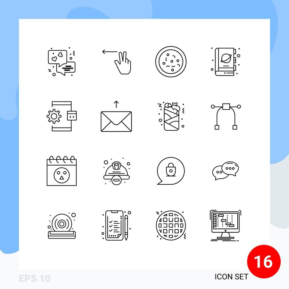 16 Universal Outlines Set for Web and Mobile Applications development coding eat app science Editable Vector Design Elements