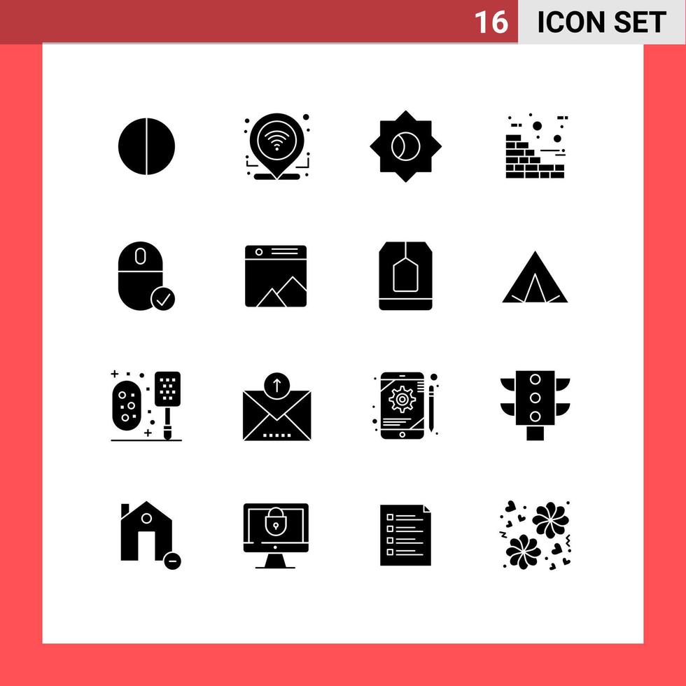 Universal Icon Symbols Group of 16 Modern Solid Glyphs of hardware devices setting connected wall Editable Vector Design Elements