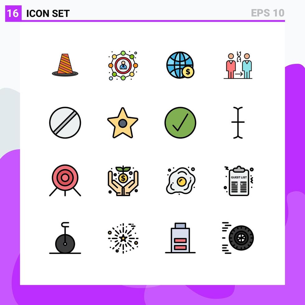 User Interface Pack of 16 Basic Flat Color Filled Lines of patient dna sharing business dollar Editable Creative Vector Design Elements
