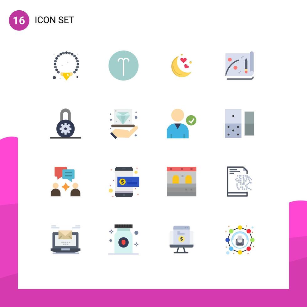16 Creative Icons Modern Signs and Symbols of business lock night control file Editable Pack of Creative Vector Design Elements