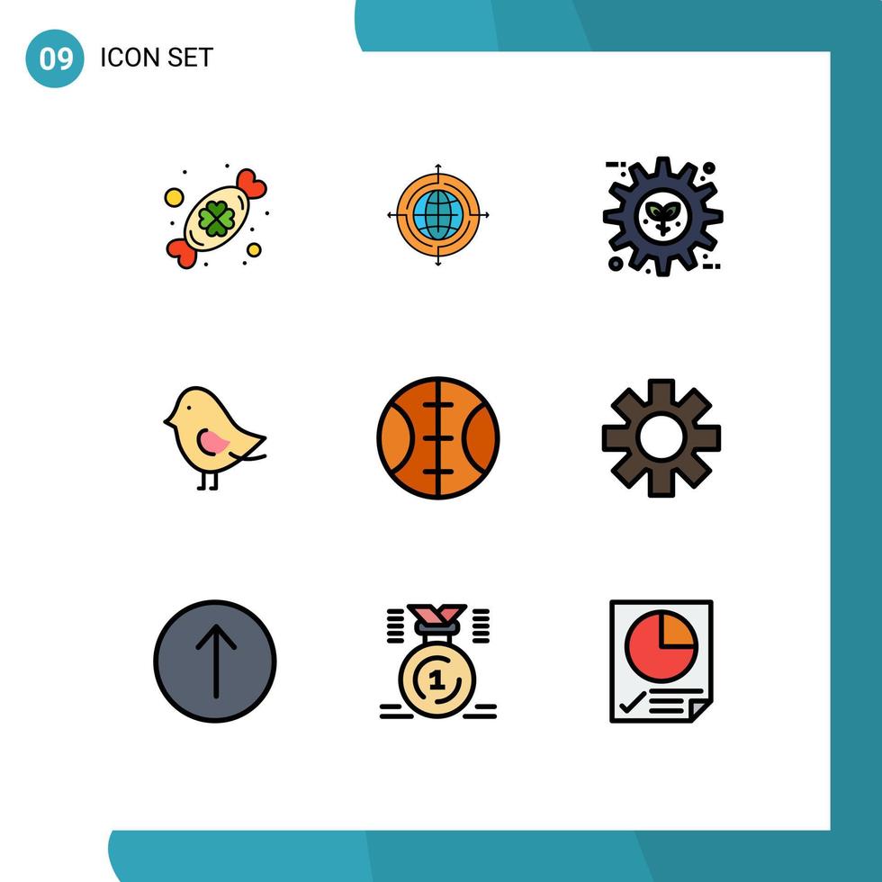 Editable Vector Line Pack of 9 Simple Filledline Flat Colors of sport nature eco easter setting Editable Vector Design Elements