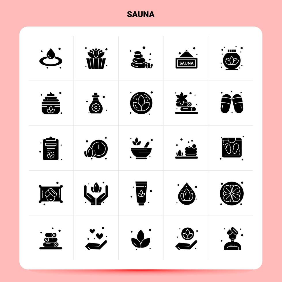 Solid 25 Sauna Icon set Vector Glyph Style Design Black Icons Set Web and Mobile Business ideas design Vector Illustration