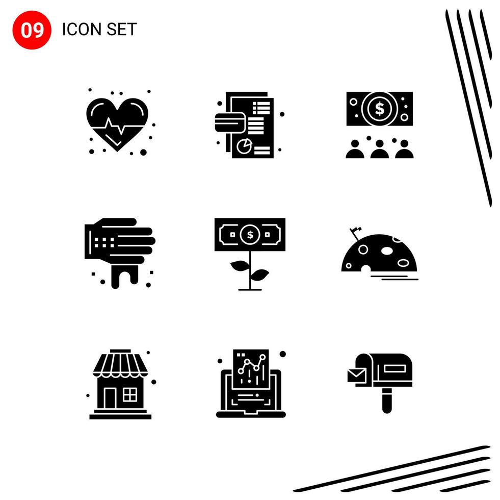 Collection of 9 Vector Icons in solid style Pixle Perfect Glyph Symbols for Web and Mobile Solid Icon Signs on White Background 9 Icons Creative Black Icon vector background