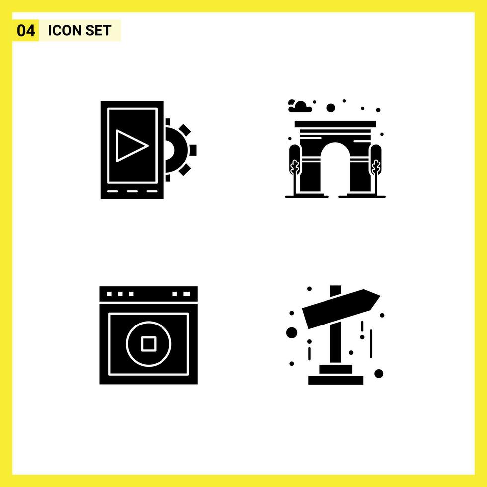 4 Solid Glyph concept for Websites Mobile and Apps mobile ux architecture gate website Editable Vector Design Elements