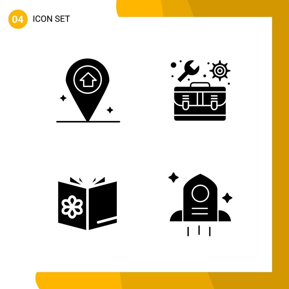 4 Icon Set Solid Style Icon Pack Glyph Symbols isolated on White Backgound for Responsive Website Designing Creative Black Icon vector background
