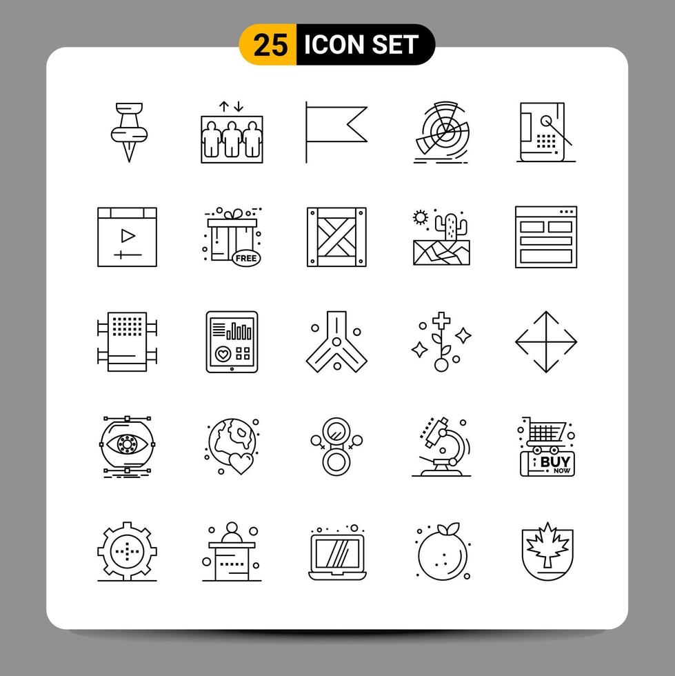 Paquete de 25 iconos negros símbolos de contorno signos para diseños receptivos sobre fondo blanco 25 iconos establecidos fondo de vector de icono negro creativo