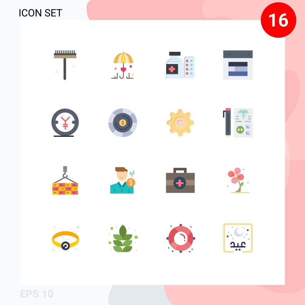 Pictogram Set of 16 Simple Flat Colors of coin web medical site design Editable Pack of Creative Vector Design Elements