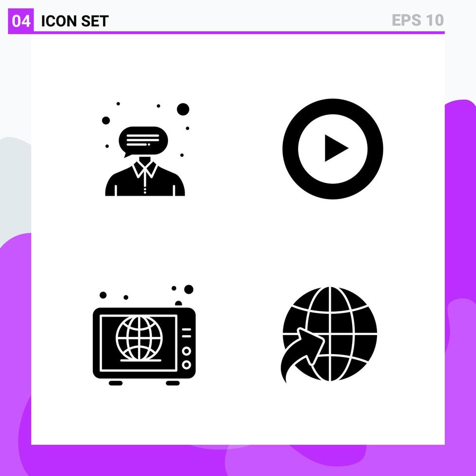 conjunto de 4 iconos en estilo sólido símbolos de glifos creativos para el diseño de sitios web y aplicaciones móviles signo de icono sólido simple aislado en fondo blanco 4 iconos fondo de vector de icono negro creativo